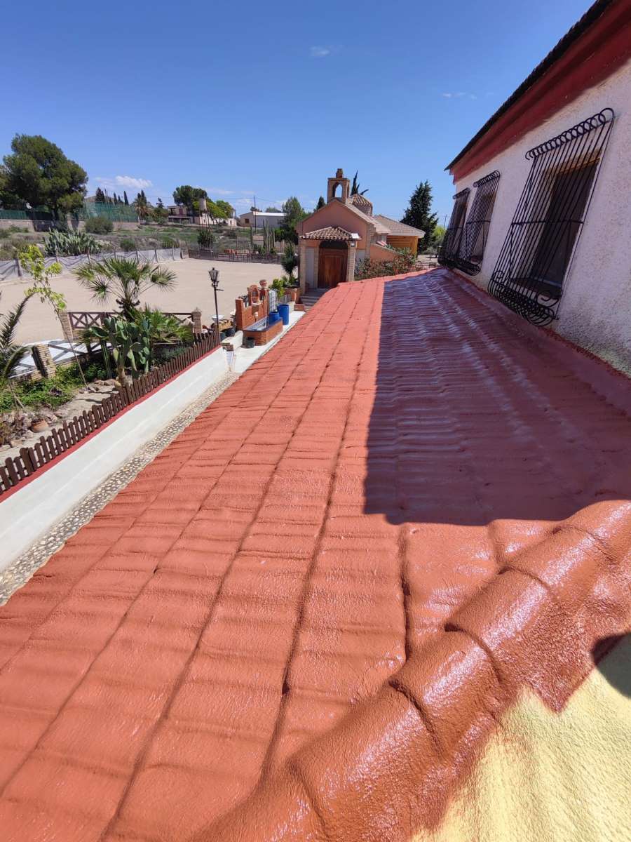 Reparación de tejado sin quitar tejas en calle Sierpes Sevilla antes y después sellado con poliuretano